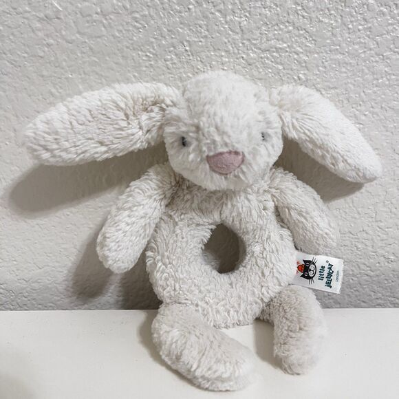 Little Jellycat Off-White Bunny Rabbit Plush Ring Rattle Lovey Toy Grabber 7'' - Picture 2 of 10